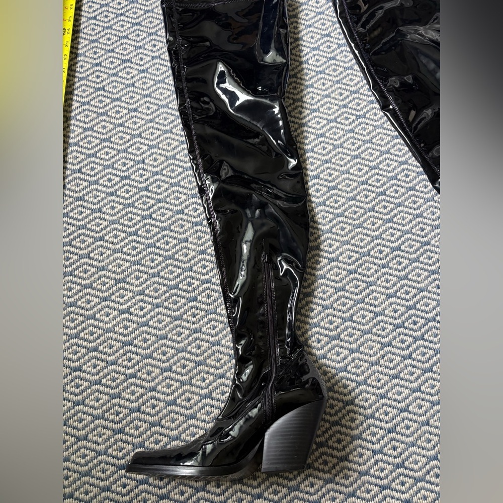 ZARA OVER THE KNEE LATEX WESTERN BOOTS! (Giuseppe Zanotti inspired) - Picture 5 of 13